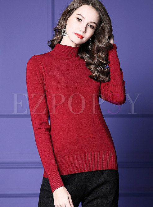 Fashion Half Turtle Neck Pullover Knitted Sweater
