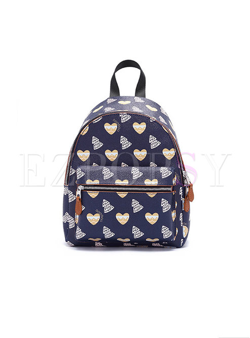 Fashion Deep Blue All-matched Printed Backpack 