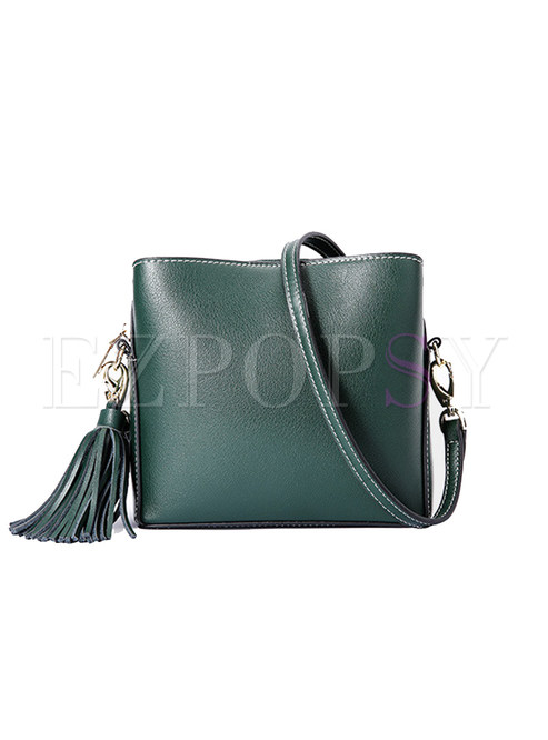 Stylish Genuine Leather Zipper Pocket Crossbody Bag 