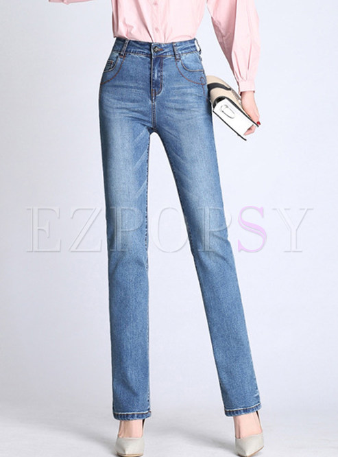 High Waisted Plus Size Straight Jean Pants