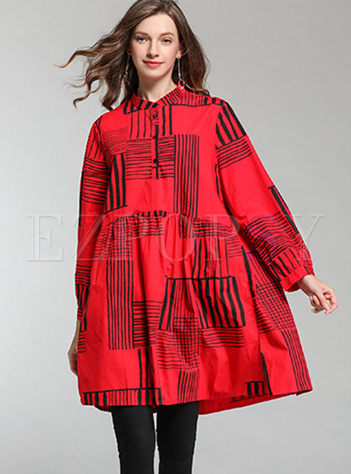 Fashion Red Cotton Oversize Loose Blouse