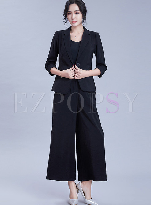 Fashion Notched Three Quarters Sleeve Two Piece Outfits