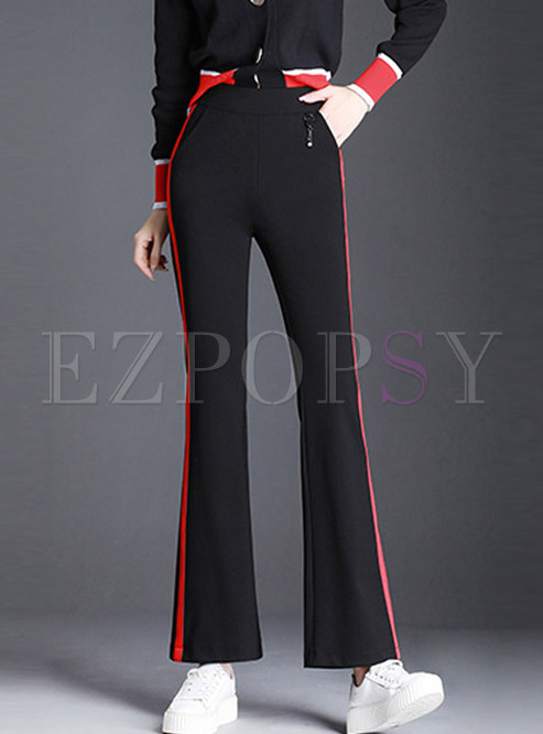 Color-blocked Elastic High Waist Casual Flare Pants