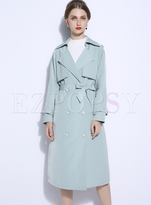 Fashion Double-breasted Bowknot Waist Knee-length Trench Coat