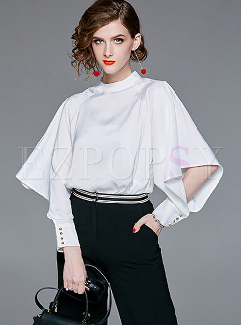 Fashion White Stitching Long Sleeve Pullover Top