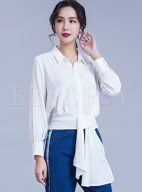 Tops | Blouses | Brief Lapel Single-breasted Ribbon Loose Blouse