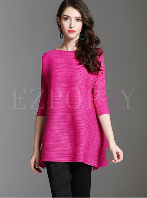 Casual Solid Color Pleated Pullover T-Shirt