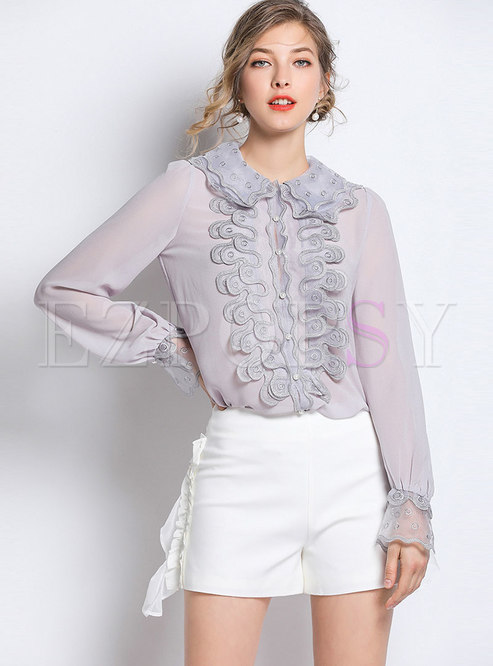 Tops | Blouses | Stylish Turn Down Collar Embroidered Single-breasted ...