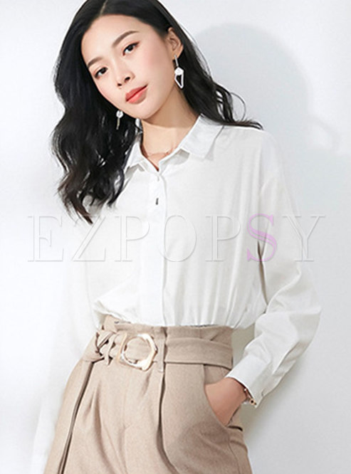 Brief Solid Color Lapel Single-breasted Slim Blouse