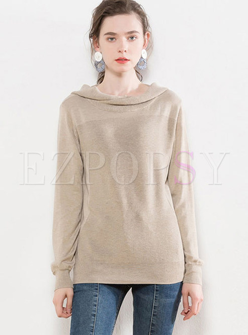 Casual Solid Color Hooded Pullover Sweater
