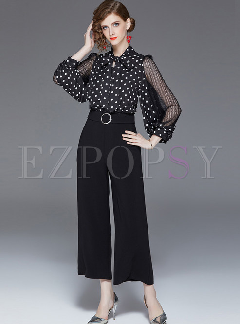 Casual Lace Splicing Bowknot Tied Waist Jumpsuits