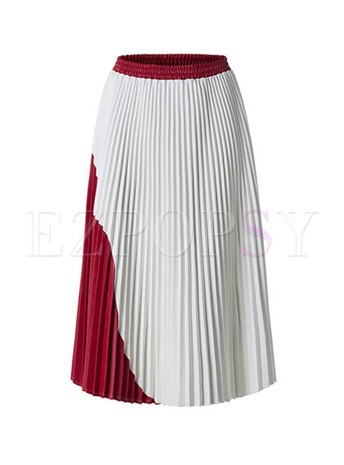Trendy Color-blocked Easy-matching PU Skirt