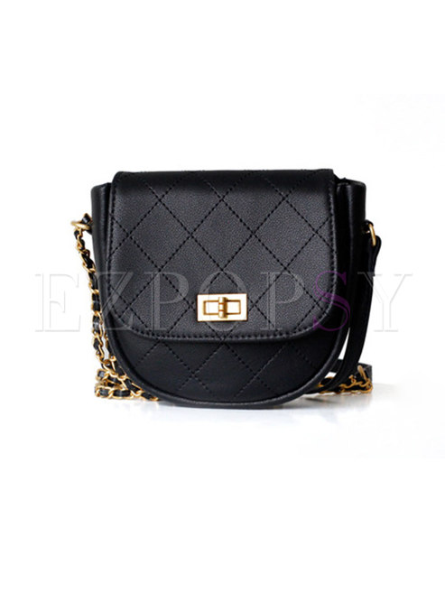 Cowhide Leather Clasp Lock Chain Crossbody Bag