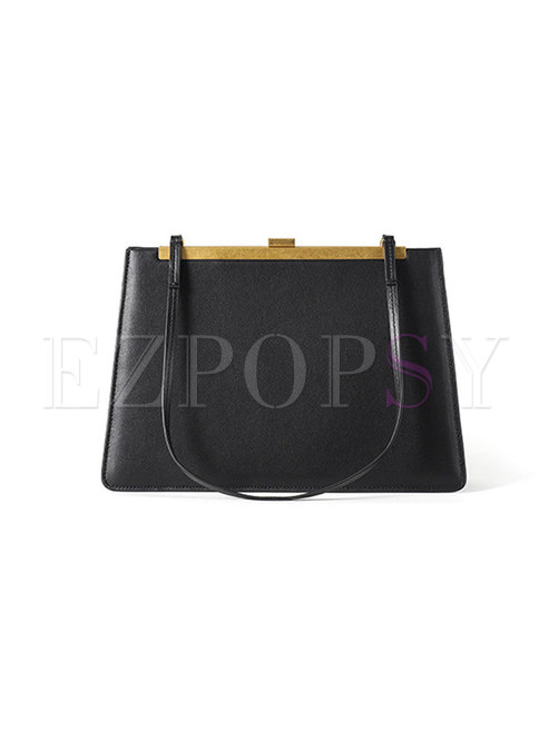 Brief Clasp Lock Leather Top Handle Bag