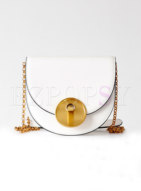 Cowhide Leather Clasp Lock Chain Crossbody Bag