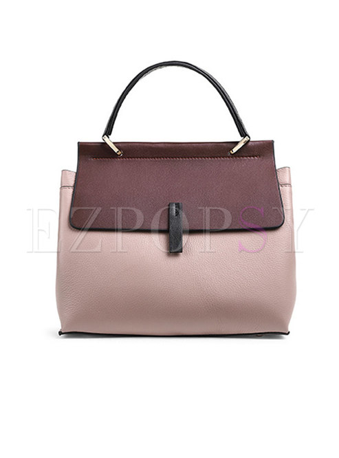 Color-blocked Magnetic Lock Leather Crossbody Bag