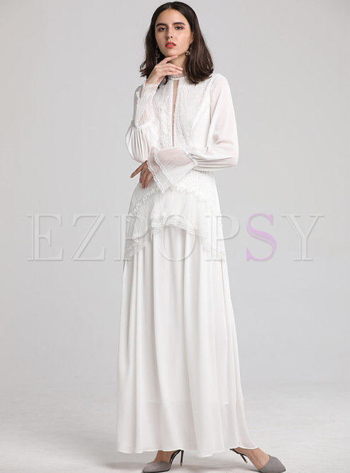 Elegant Flare Sleeve See-though Party Maxi Dress