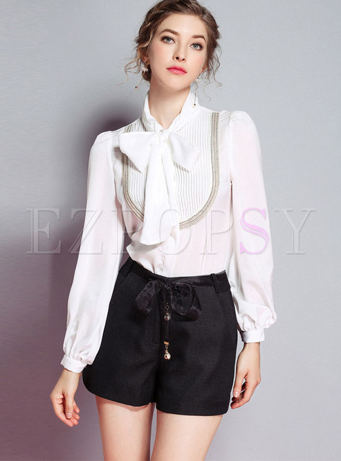 Tops | Blouses | Stylish Tie-collar Single-breasted Blouse