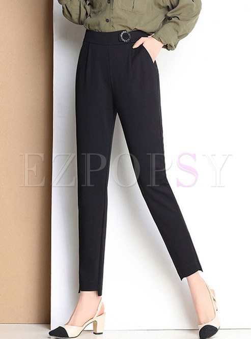 Stylish Black Elastic Waist Pants