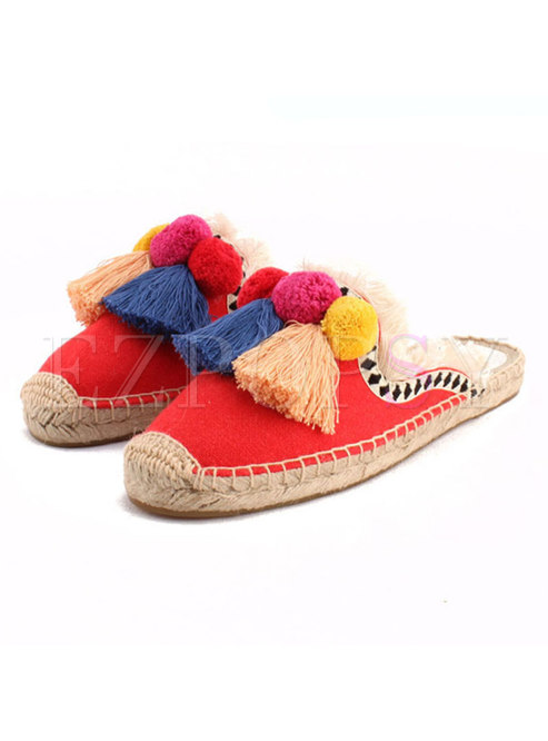 Chic Casual Tassel Patch Breathable Flat Slipers