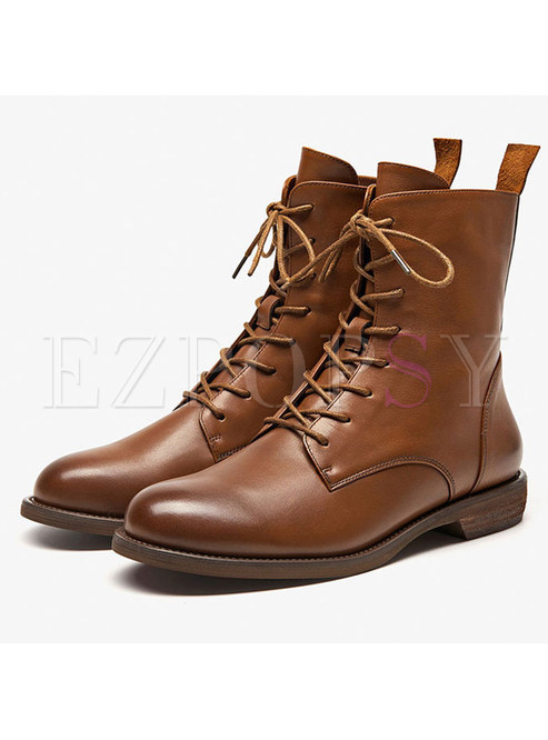 Daily Flat Heel Lace Up Ankle Boots