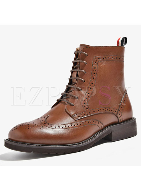Women Spring/fall Lace Up Leather Ankle Boots
