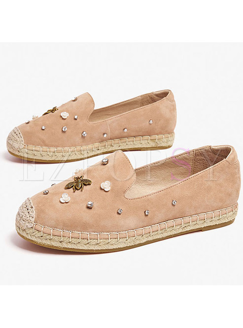 Chic Rhinestone Leather Flat Casual Shoes