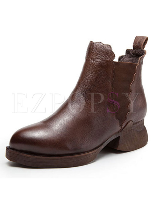 Vintage Genuine Leather Chunky Heel Ankle Boots