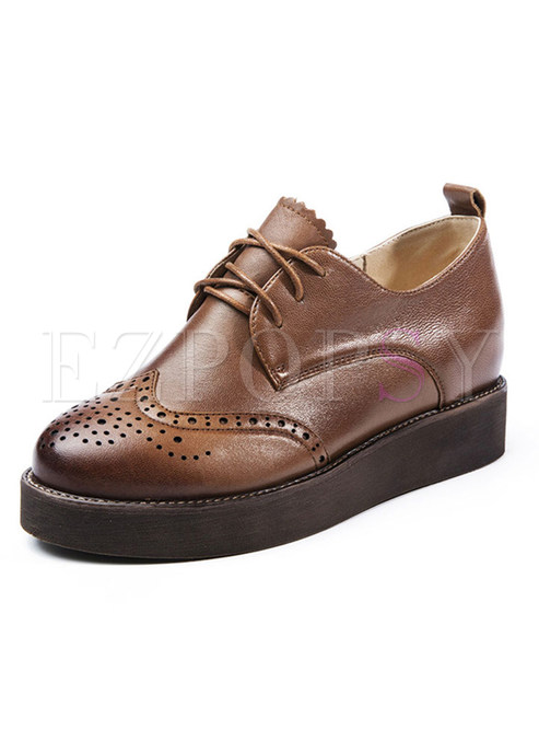 Vintage Round Toe Height Increasing Leather Shoes