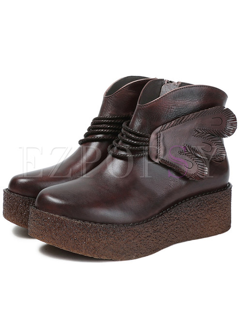 Vintage Wedge Heel Leather Ankle Boots