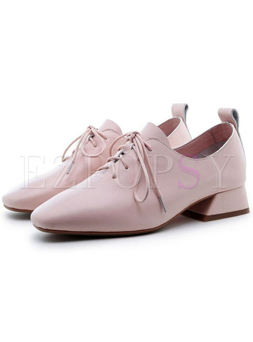 Lace Up Genuine Leather Solid Color Low Heel Shoes