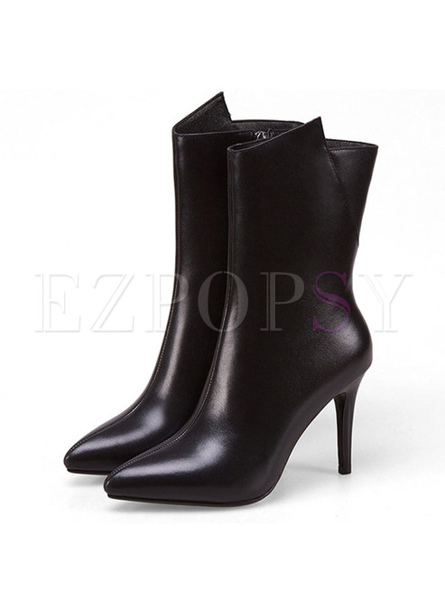 Stylish Pointed Toe Stiletto Heel Leather Boots