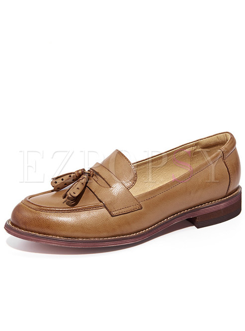 Vintage Tassel Low Heel Daily Loafers