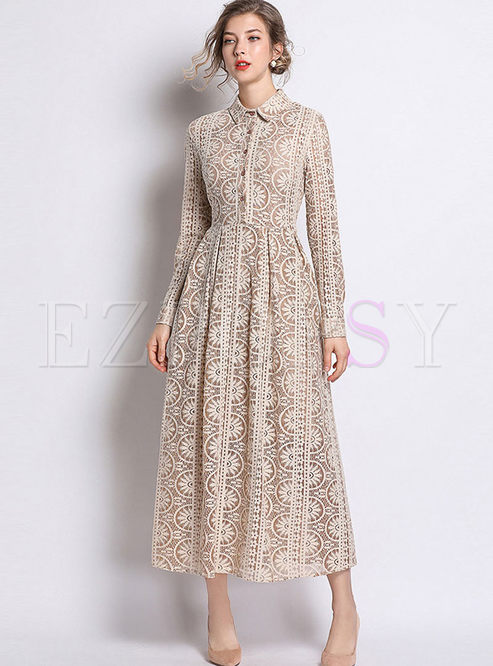 Long Sleeve Openwork Lace Party Maxi Dress