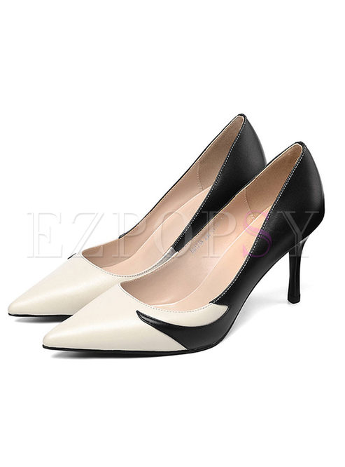 Color-blocked Pointed Head Spring Shoes