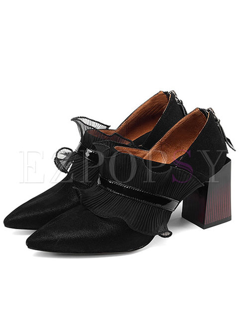 Leather Pointed Toe Shoes With Mesh Detail