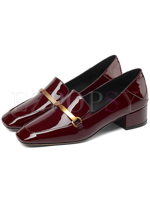 Stylish Square Toe Chunky Heel Loafers Shoes