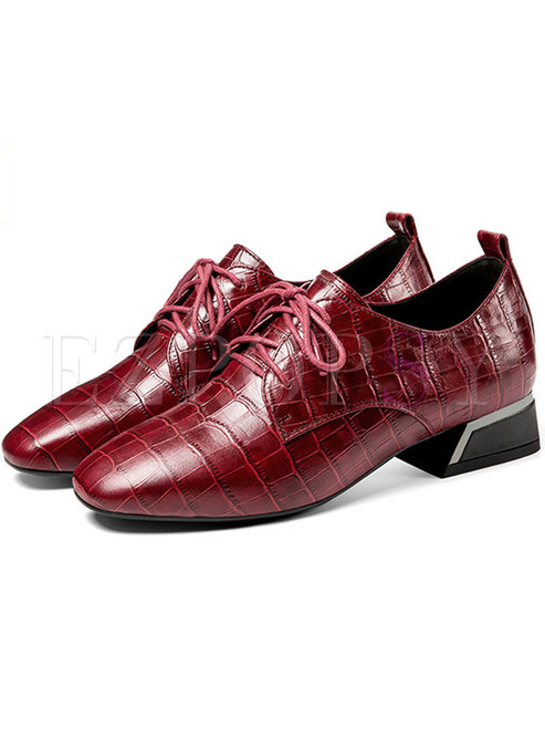 Pure Color Round Head Tied Leather Shoes