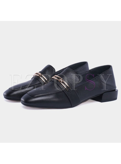 Black Leather Spring/Fall Shoes With Metal