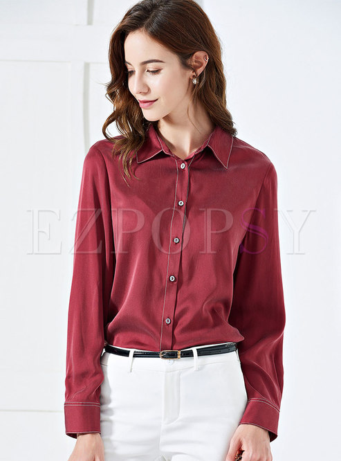 Tops | Blouses | Brief Pure Color Lapel Single-breasted Blouse