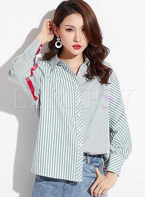 Casual Striped Lapel Single-breasted Blouse