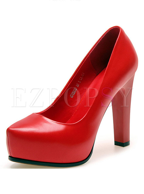 Brief Genuine Leather Chunky Heel Shoes