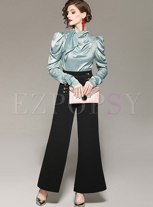 Standing Collar Wide Leg Two Piece Outfits