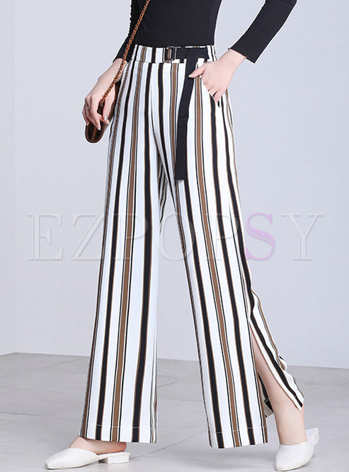 Pants | Pants | Fashion Striped Color-blocked Split Pants