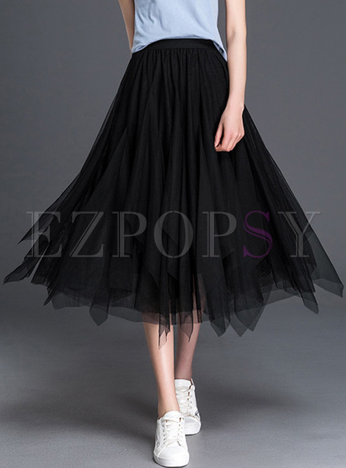 Skirts | Skirts | Black Asymmetrical Mesh A-line Skirt
