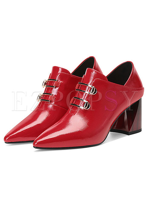 Color-blocked Pointed Head Square Heel Shoes