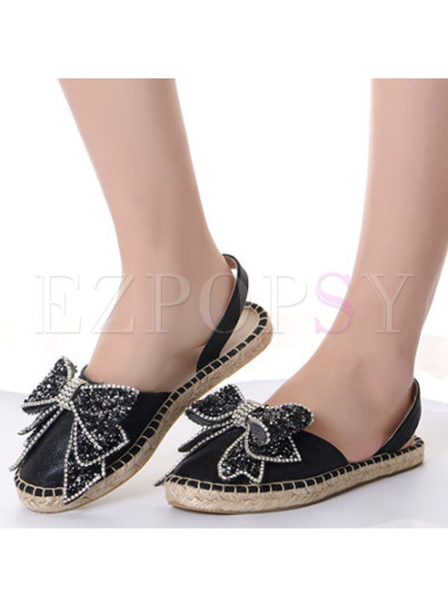 Casual Flash Drilled Bowknot Flat Slippers 