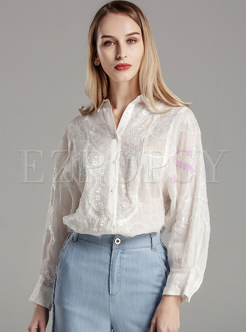 Chic Lapel Bat Sleeve Single-breasted Blouse
