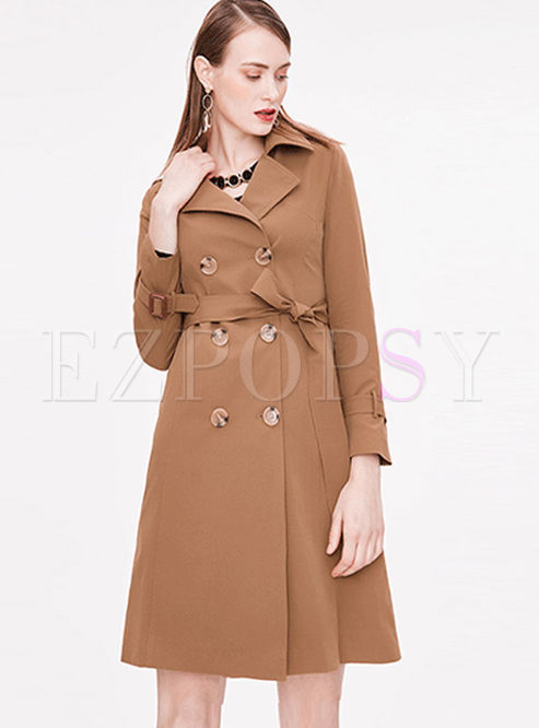 Solid Color Double-breasted Trench Coat