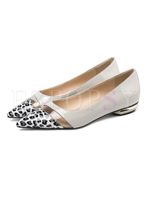 Stylish Leopard Splicing Pointed Toe Leather Shoes